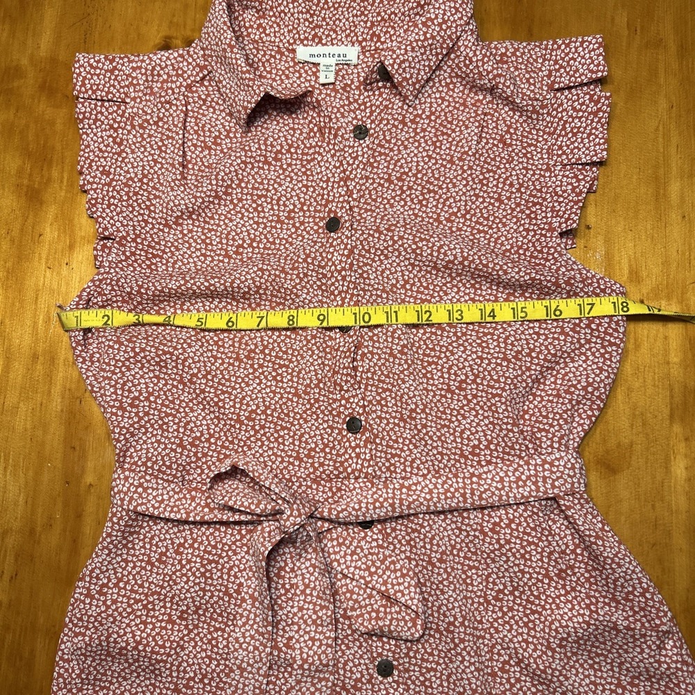 Monteau LA Cottagecore Boho Rust Floral Button Down Shirt Dress Midi Tie Waist - Picture 5 of 12